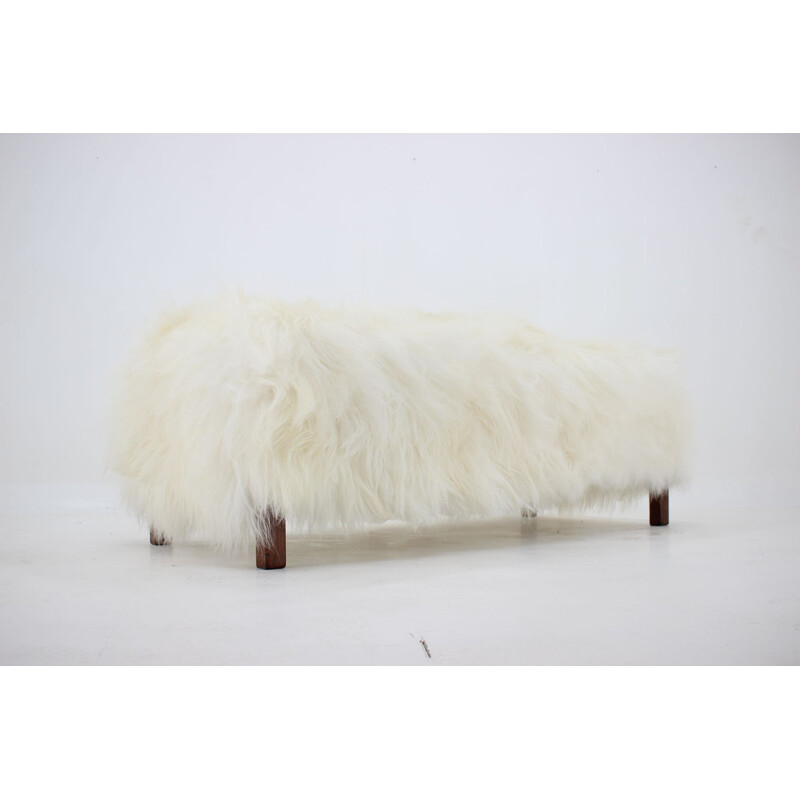 Vintage Art Deco sheepskin bench, Czechoslovakia 1930