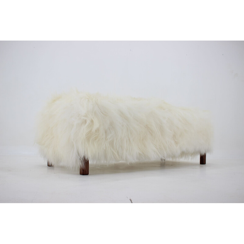 Vintage Art Deco sheepskin bench, Czechoslovakia 1930