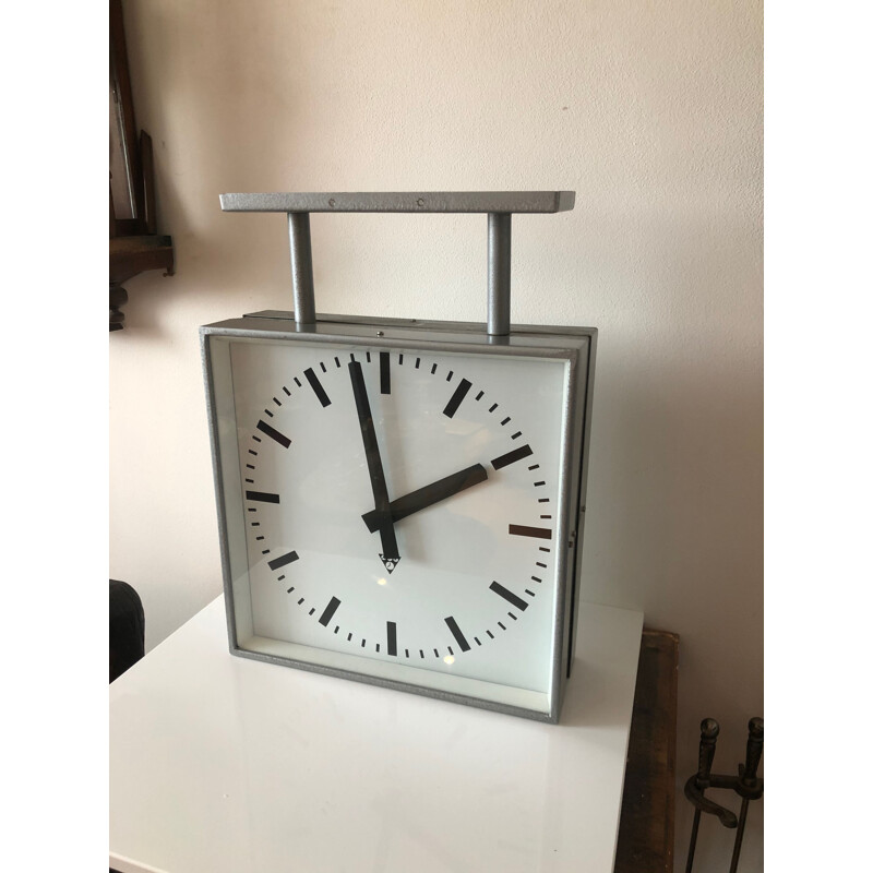 Mid century Pragotron square bilateral clock, Czechoslovakia 1970s