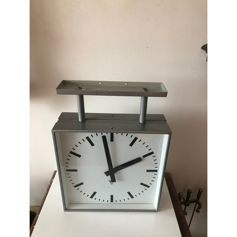 Mid century Pragotron square bilateral clock, Czechoslovakia 1970s