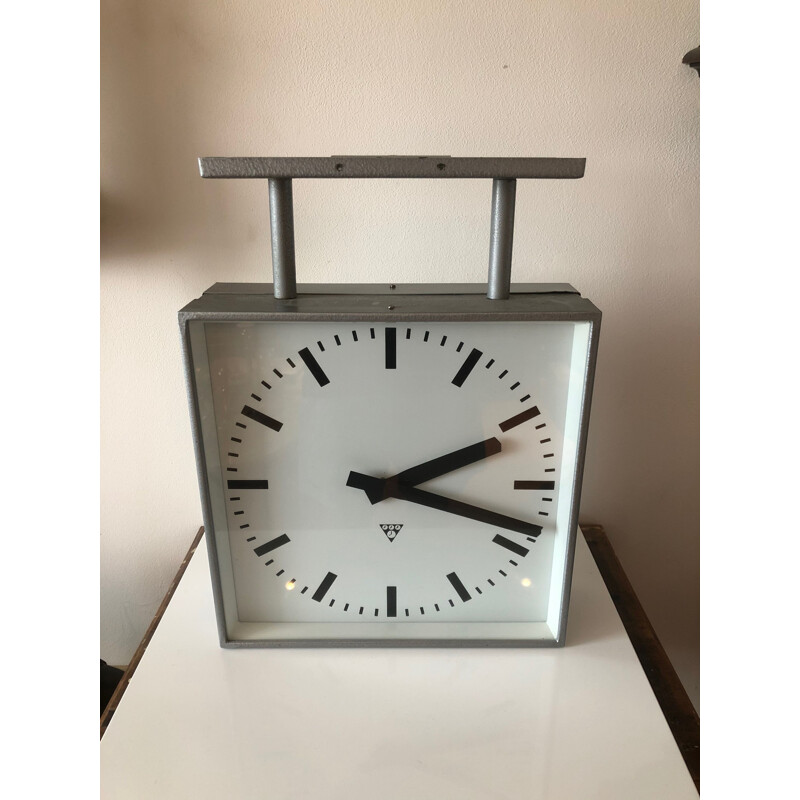 Mid century Pragotron square bilateral clock, Czechoslovakia 1970s