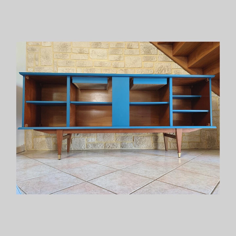 Vintage peacock blue sideboard with 4 doors, 1950-1960