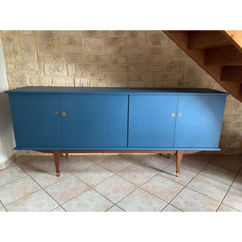 Vintage peacock blue sideboard with 4 doors, 1950-1960