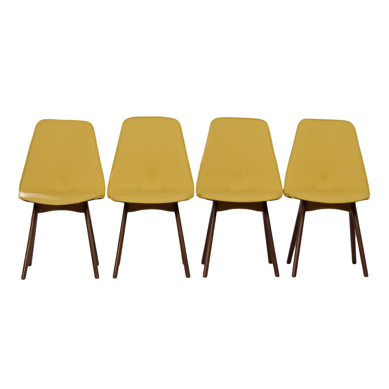 Satz von 4 Vintage-Stühlen aus gelbem Teakholz von Van Os, 1950