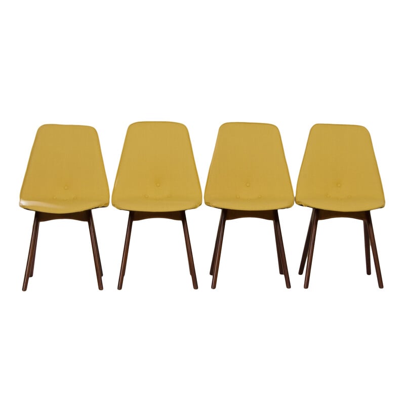 Set of 4 vintage yellow teak dining chairs by Van Os, 1950