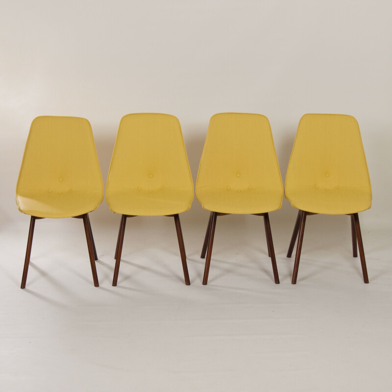 Set of 4 vintage yellow teak dining chairs by Van Os, 1950