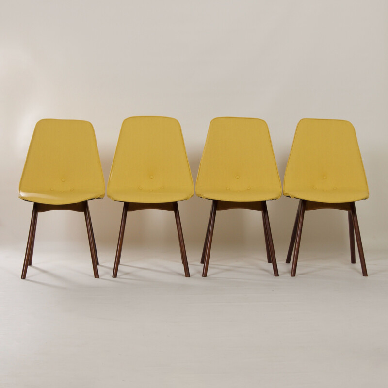 Set van 4 vintage gele teakhouten stoelen van Van Os, 1950
