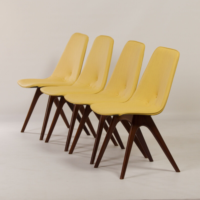 Juego de 4 sillas vintage de teca amarilla de Van Os, 1950