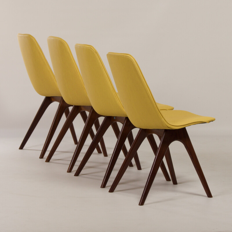 Conjunto de 4 cadeiras de teca amarela vintage da Van Os, 1950