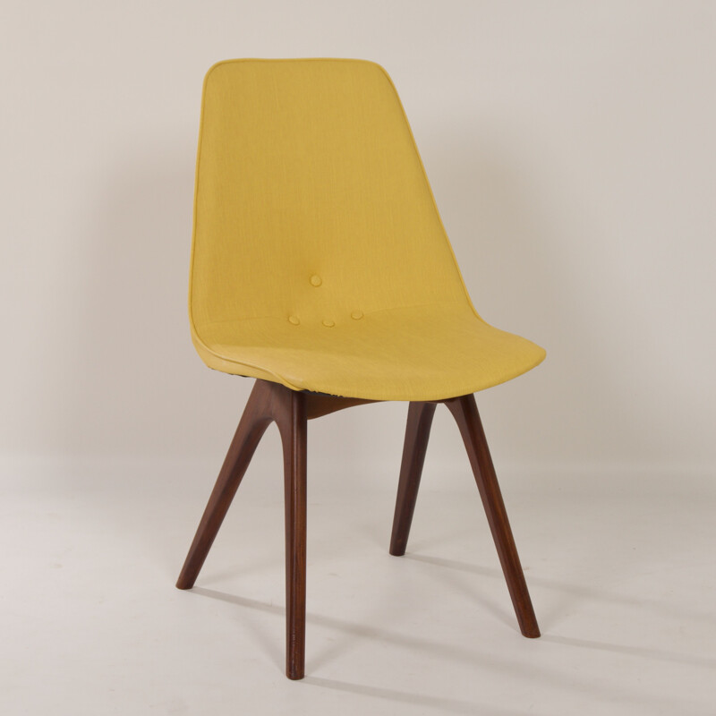 Set of 4 vintage yellow teak dining chairs by Van Os, 1950