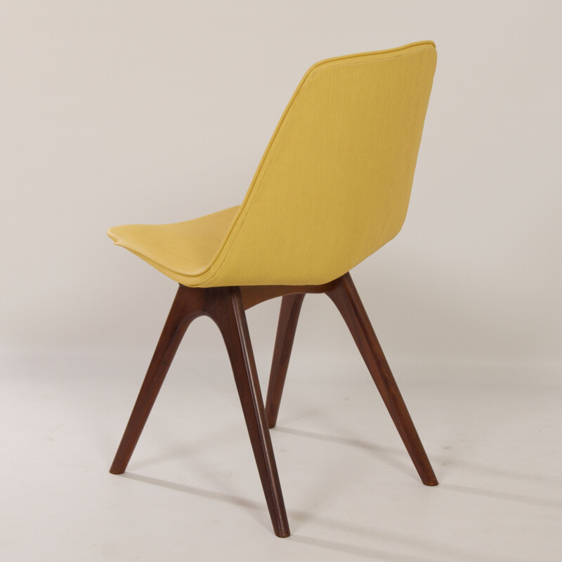 Set van 4 vintage gele teakhouten stoelen van Van Os, 1950