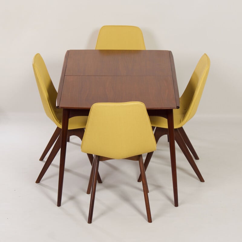 Set of 4 vintage yellow teak dining chairs by Van Os, 1950