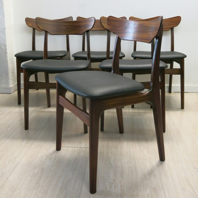 Suite de 6 chaises scandinaves en palissandre, SCHIONNING & ELGAARD - 1960
