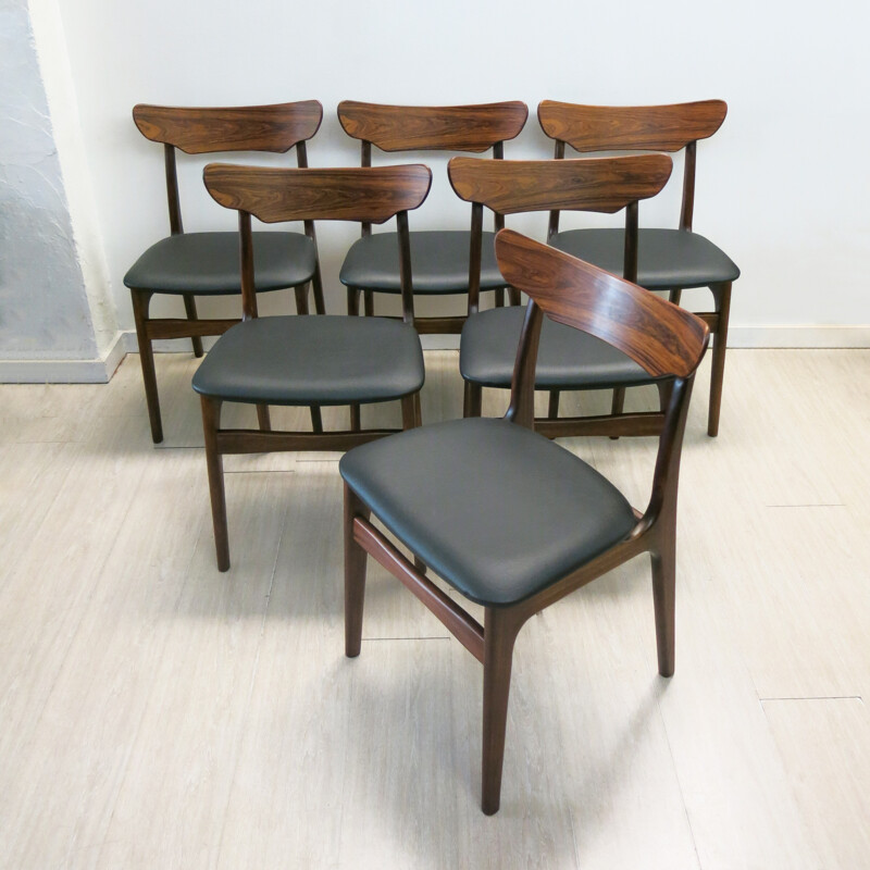 Set of 6 Danish chairs in rosewood, SCHIONNING & ELGAARD - 1960s