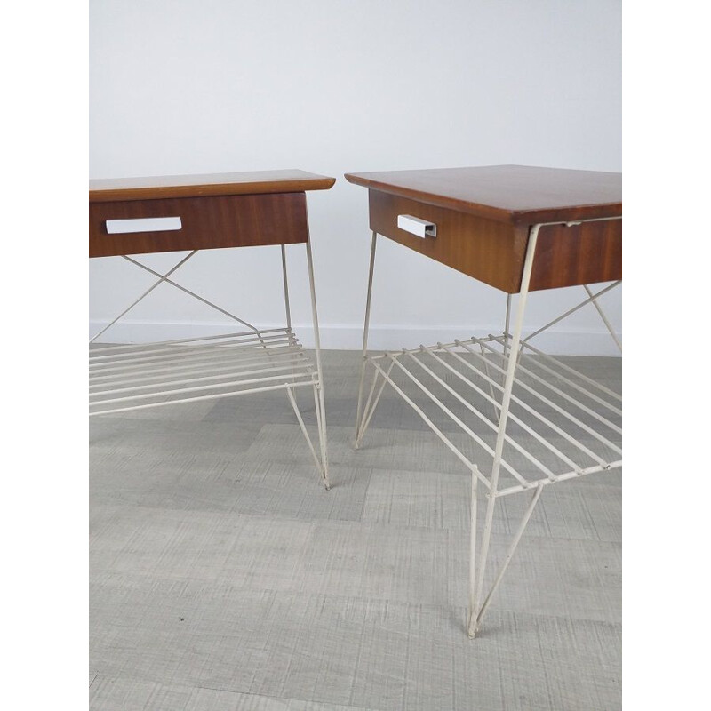 Pair of vintage swedish bedside tables with steel legs, 1950s