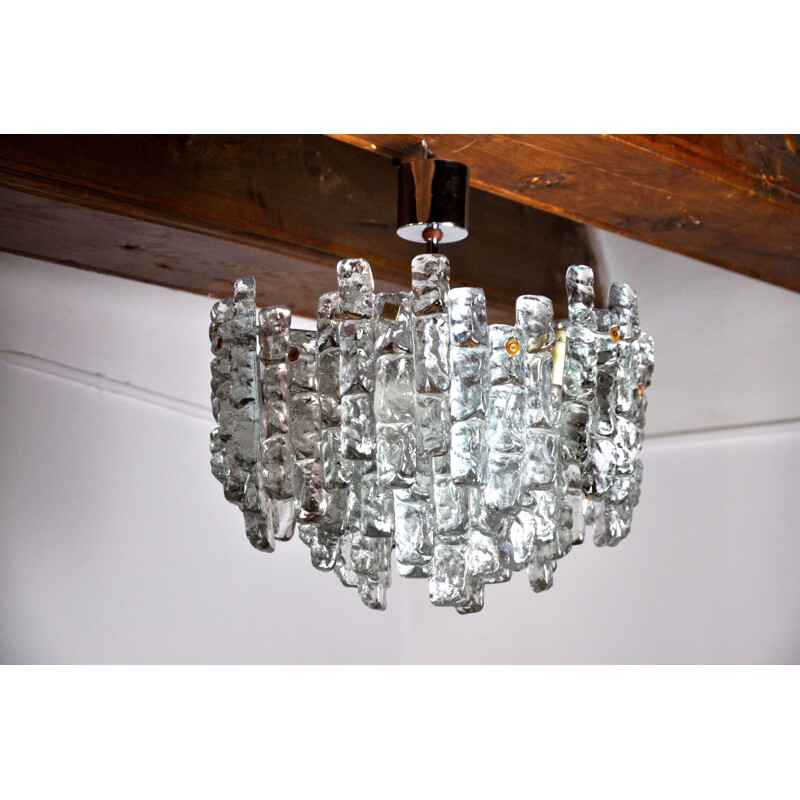 Vintage frosted glass chandelier by J.T Kalmar, Austria 1970