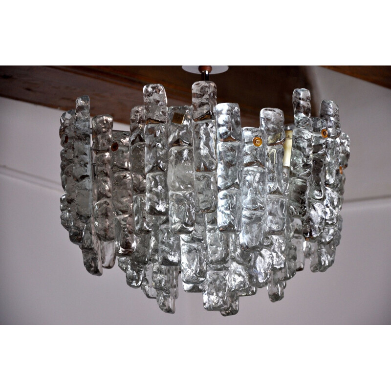 Vintage frosted glass chandelier by J.T Kalmar, Austria 1970