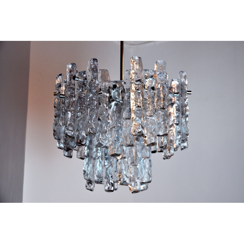 Vintage frosted glass chandelier with 2 levels by J.T Kalmar, Austria 1970