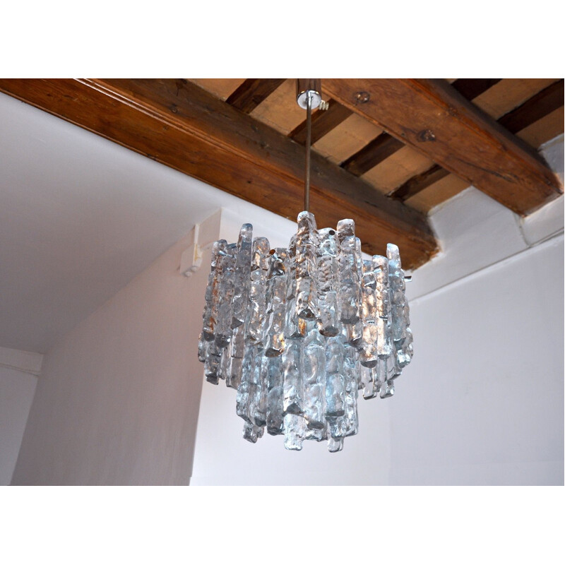 Vintage frosted glass chandelier with 2 levels by J.T Kalmar, Austria 1970