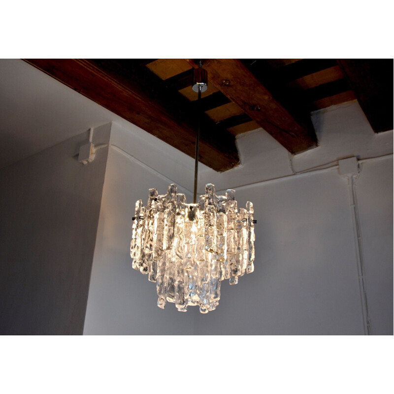 Vintage frosted glass chandelier with 2 levels by J.T Kalmar, Austria 1970