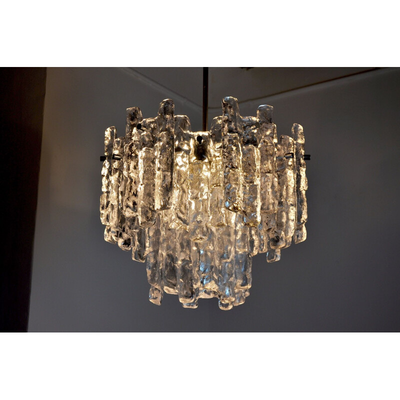 Vintage frosted glass chandelier with 2 levels by J.T Kalmar, Austria 1970