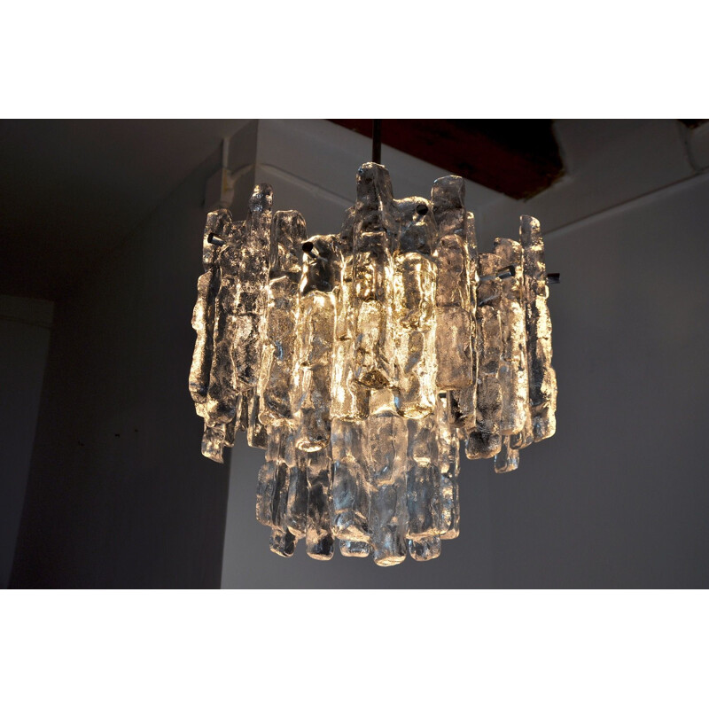 Vintage frosted glass chandelier with 2 levels by J.T Kalmar, Austria 1970