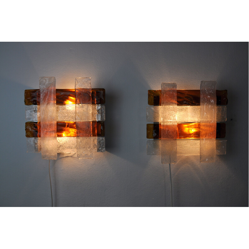 Pair of vintage wall lights Poliarte by Albano Poli , Murano Italy 1970s