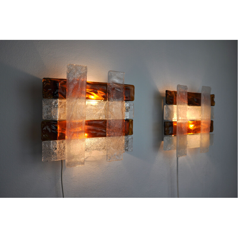 Pair of vintage wall lights Poliarte by Albano Poli , Murano Italy 1970s