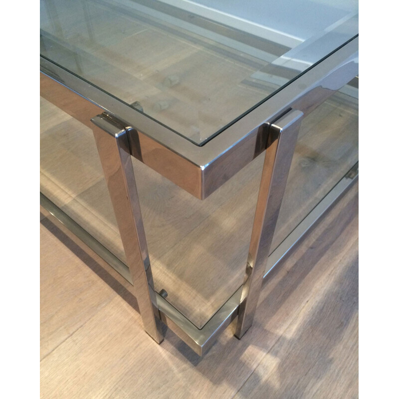 Coffee table in chromed metal and glass - 1970s