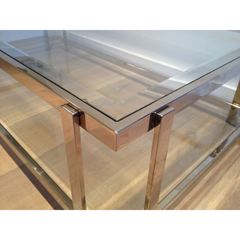 Coffee table in chromed metal and glass - 1970s