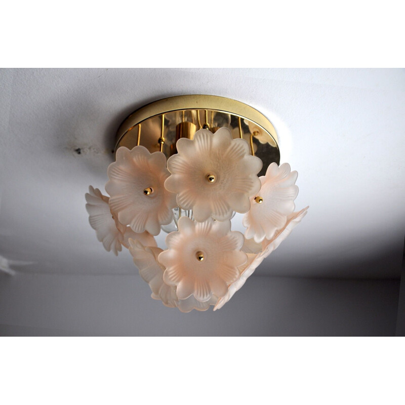 Mid century flower ceiling lamp by Murano Mazzega, Italy 1970s