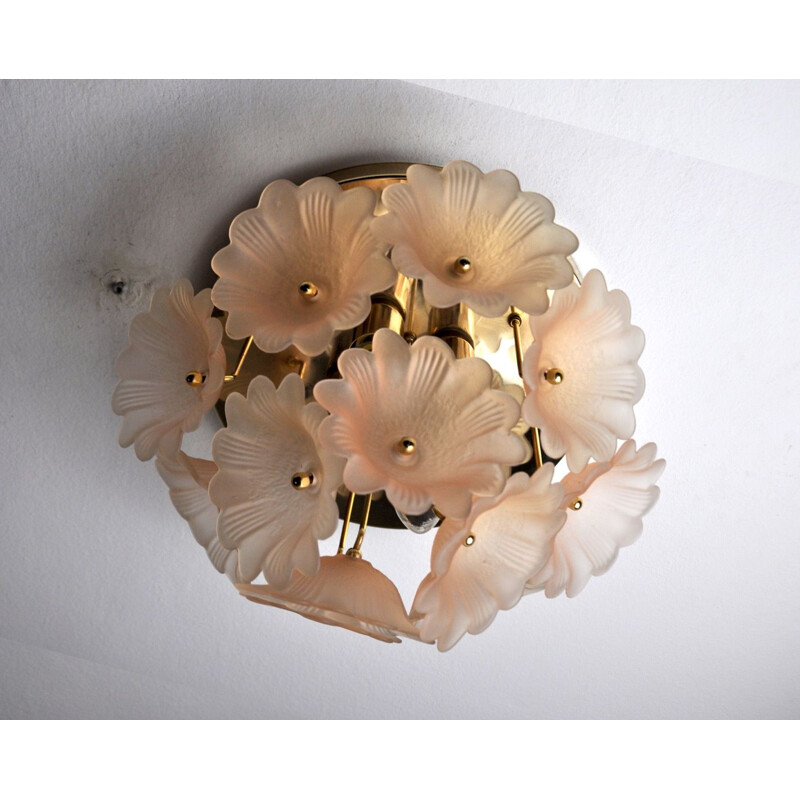 Vintage Murano Mazzega bloem plafondlamp, Italië 1970