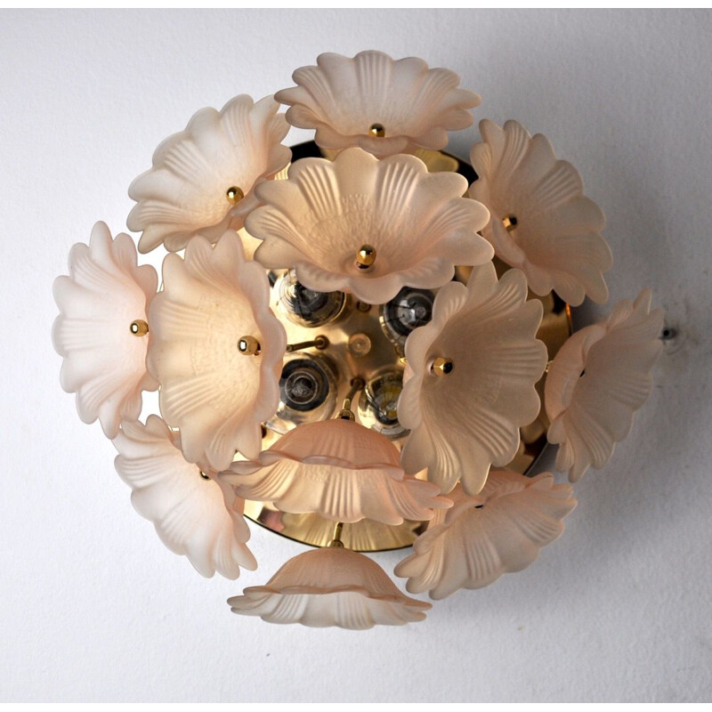 Vintage Murano Mazzega bloem plafondlamp, Italië 1970