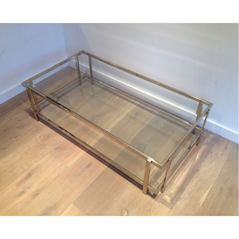 Vintage chrome-plated metal and glass coffee table, 1970