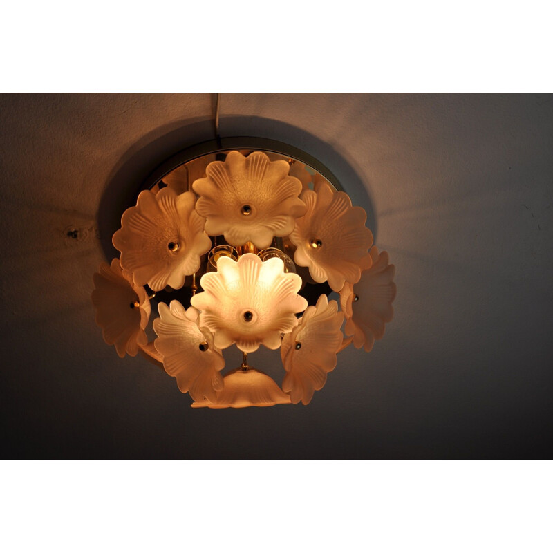 Vintage Murano Mazzega bloem plafondlamp, Italië 1970