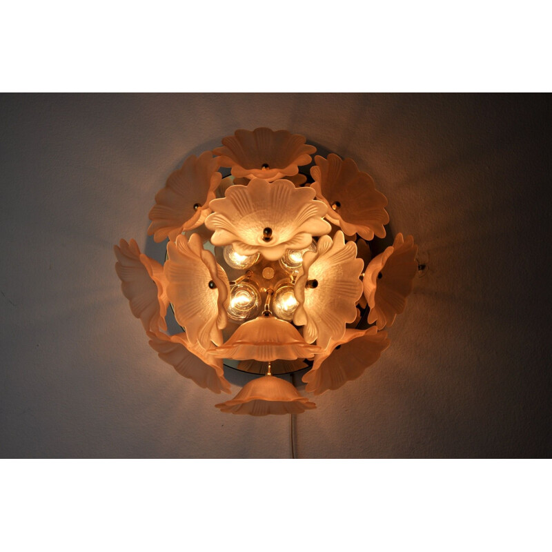 Vintage Murano Mazzega bloem plafondlamp, Italië 1970
