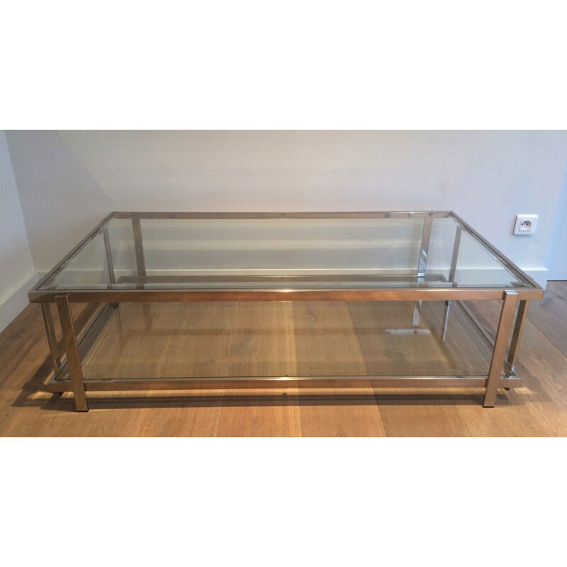 Vintage chrome-plated metal and glass coffee table, 1970