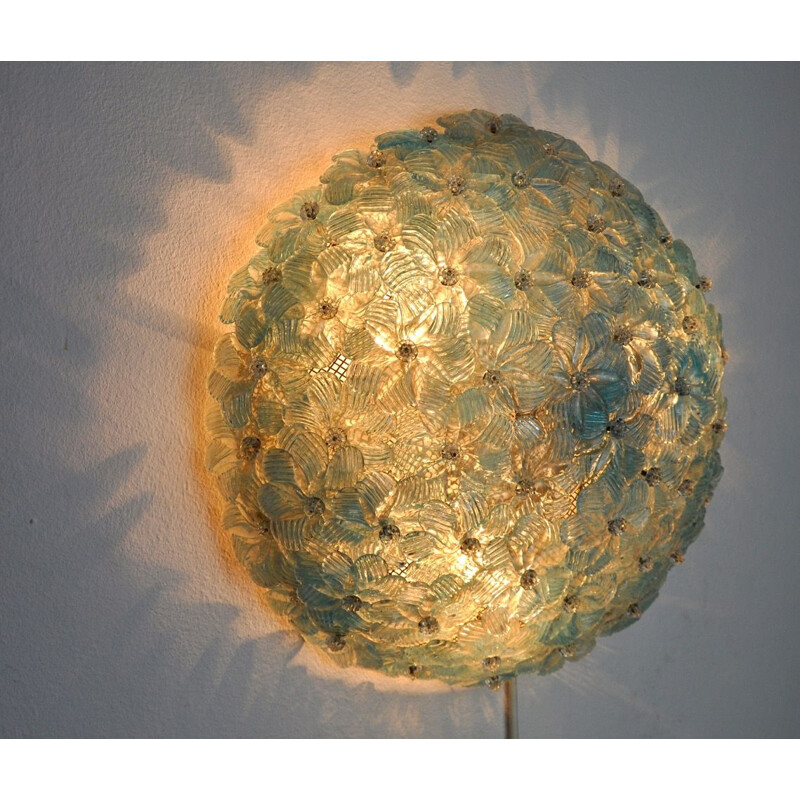 Vintage floral ceiling lamp by Seguso, Murano, Italy 1970s