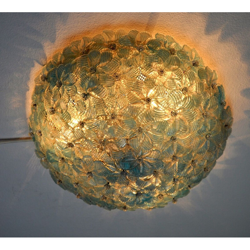Vintage gebloemde plafondlamp van Seguso, Murano, Italië 1970