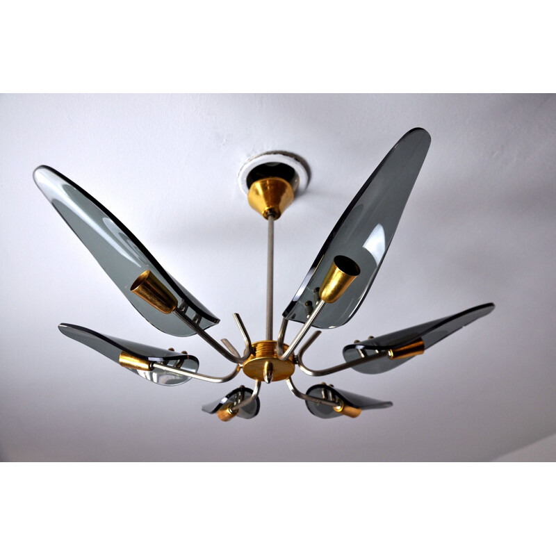 Vintage Dahlia chandelier with 6 lights for Fontana Arte , Italy 1970s