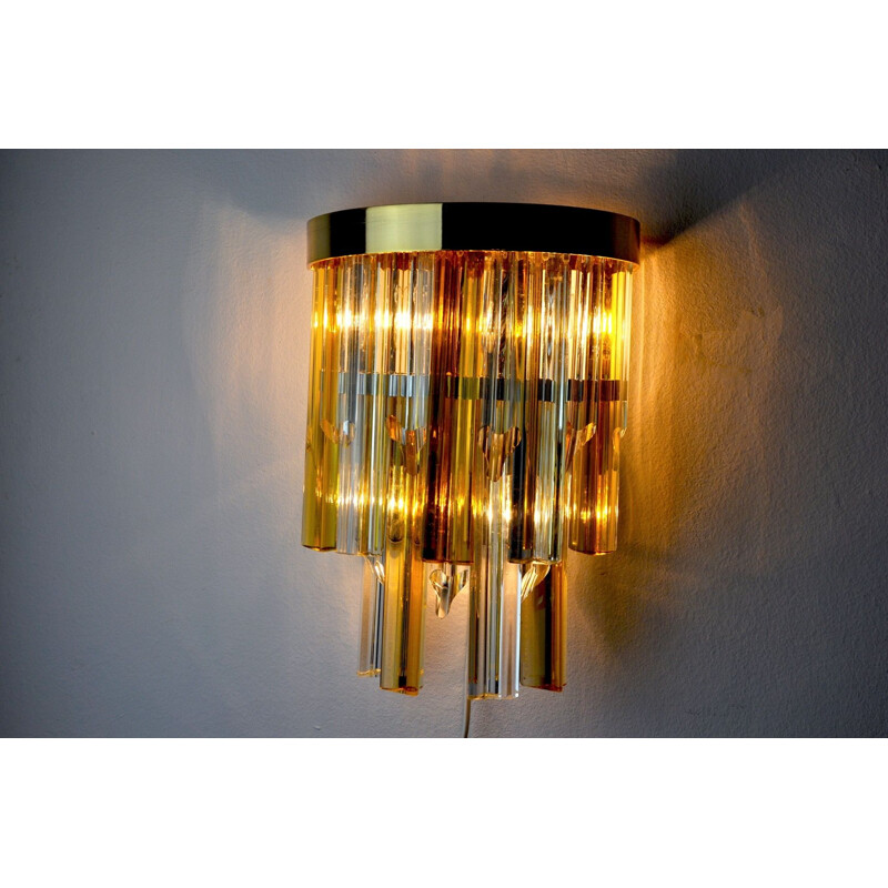 Vintage two-coloured wall lamp Venini, Murano Italy 1970