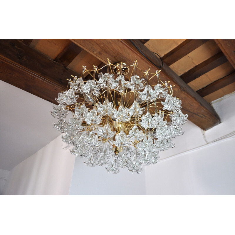 Mid century Venini 3-level floral chandelier, Italy 1970s