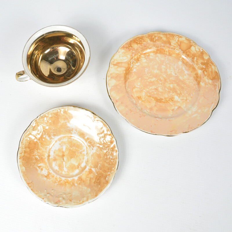 Vintage marble breakfast set by Ćmielów, Poland 1970