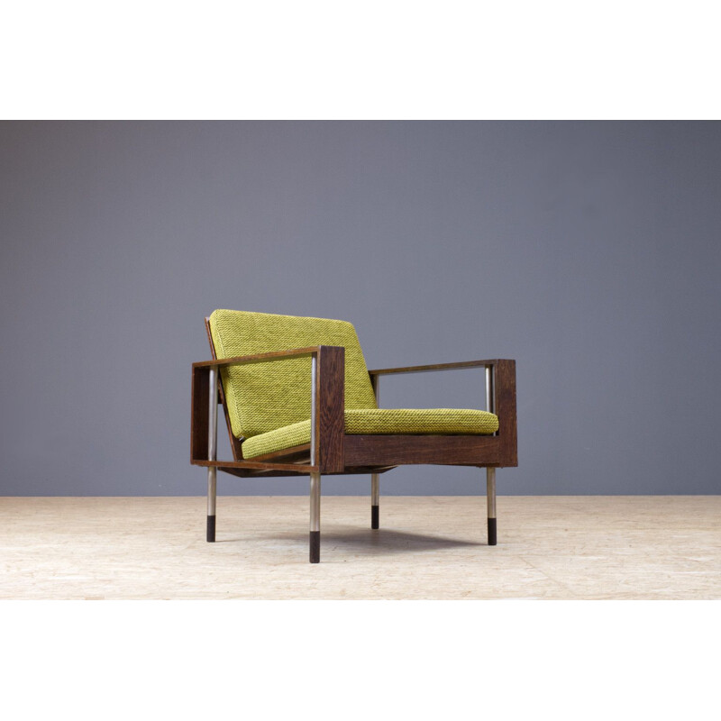 Fauteuil lounge vintage en wenge et laine par Fristho, Pays-Bas 1950