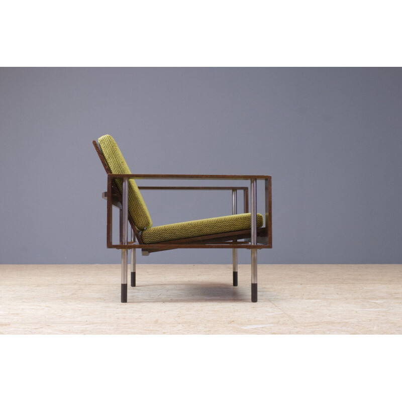 Fauteuil lounge vintage en wenge et laine par Fristho, Pays-Bas 1950