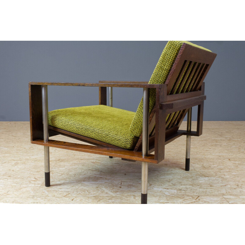 Mid century lounge chair in wenge and wool by Fristho, Dutch 1950s