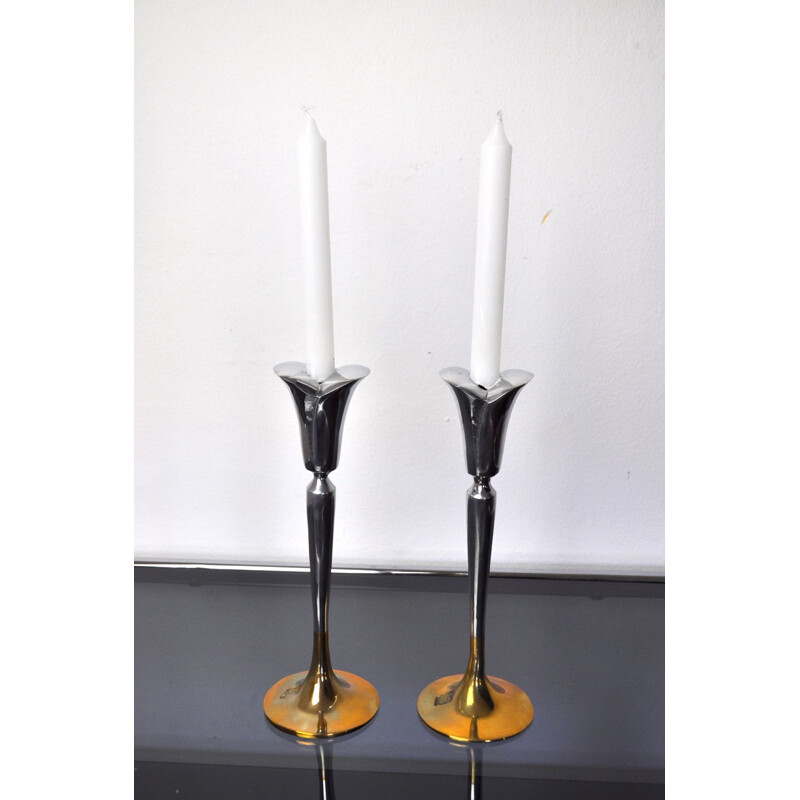 Pair of vintage brutalist candle holders by Art3 spain, Spain 1970