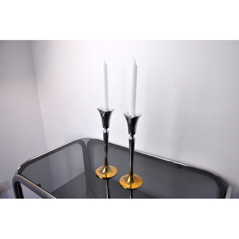 Pair of vintage brutalist candle holders by Art3 spain, Spain 1970