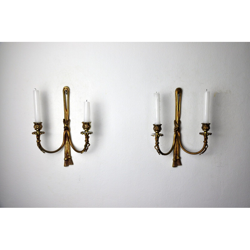 Pair of vintage brass candle holders, France 1980