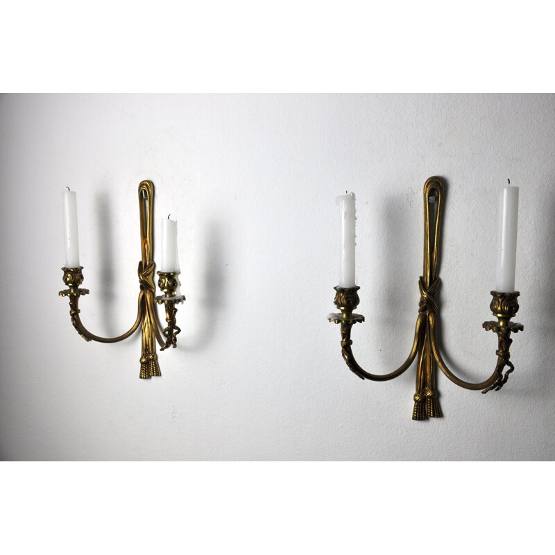 Pair of vintage brass candle holders, France 1980